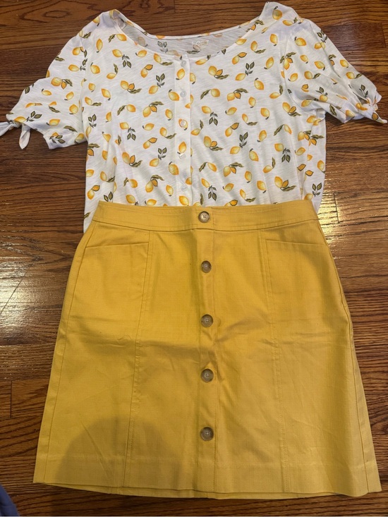 LOFT Tops - Loft Lemon Print Tie-Sleeve Button-Front Top